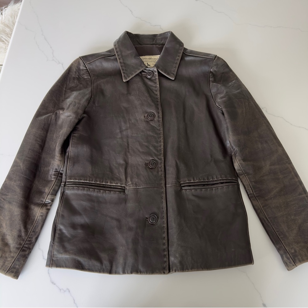 Eddie Bauer Dark Chocolate Leather Button-Up Jacket